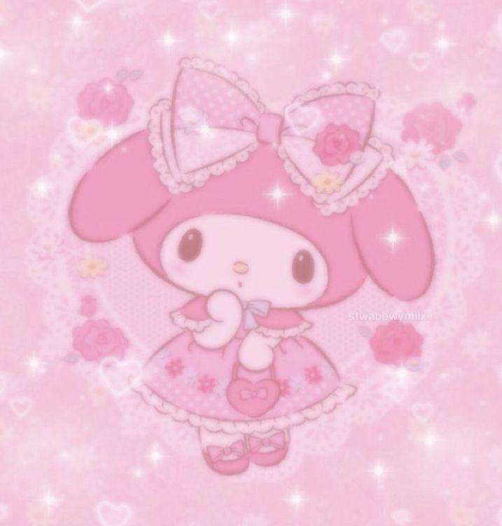 My Melody in pink, sweet lolita fashion inside a heart frame.